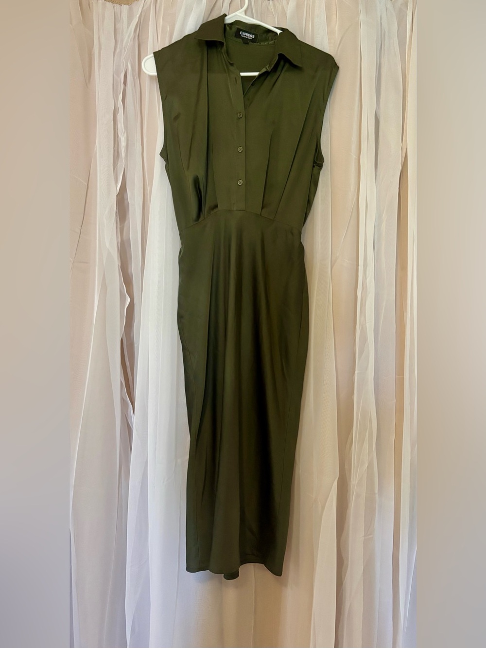 Express size XS Olive Green Sleeveless Midi Portfolio Shirt Dress